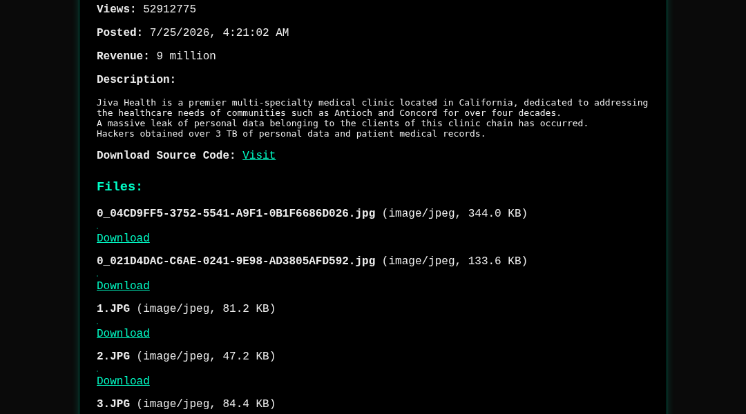 Leak screenshot for Jiva Health