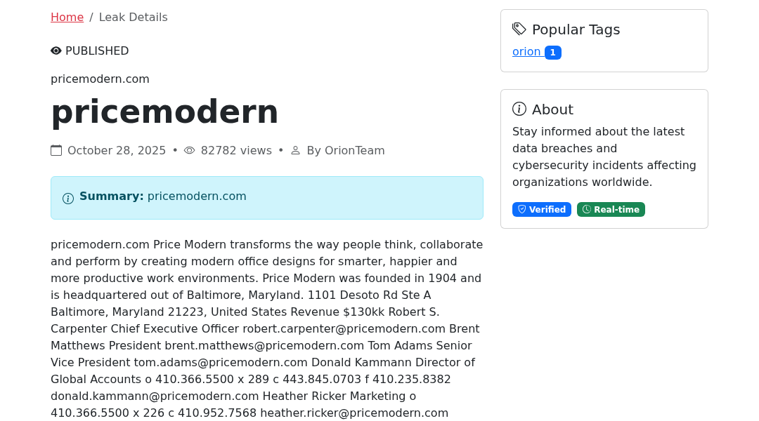 Leak screenshot for Price Modern