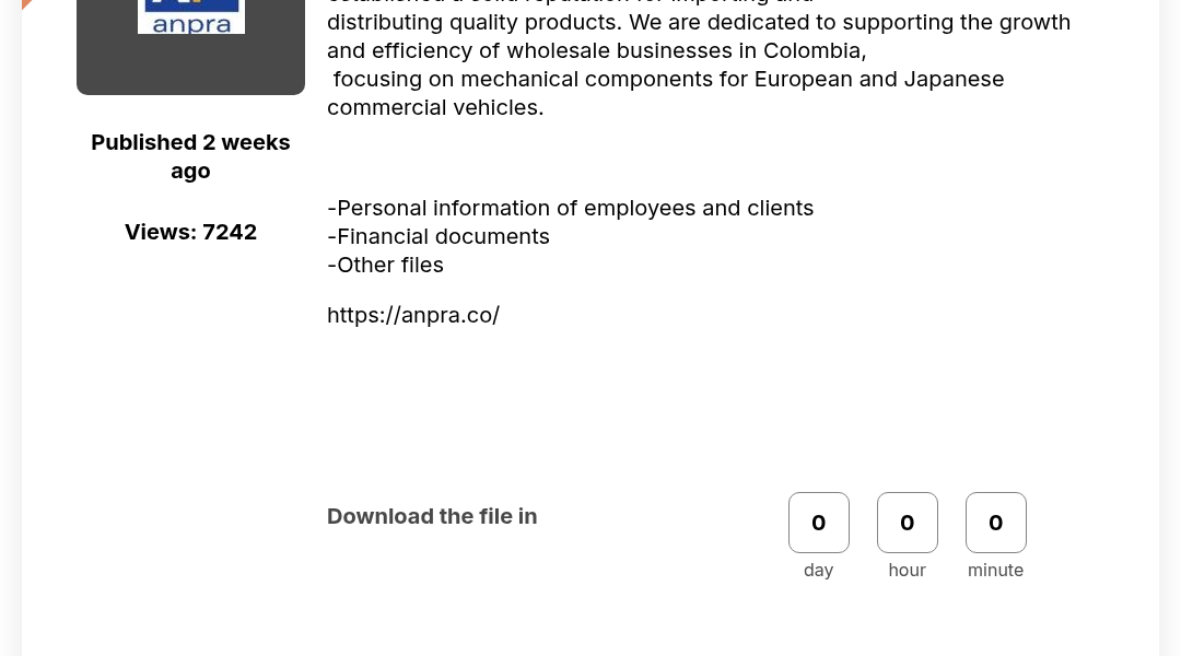 Leak screenshot for Anpra SAS
