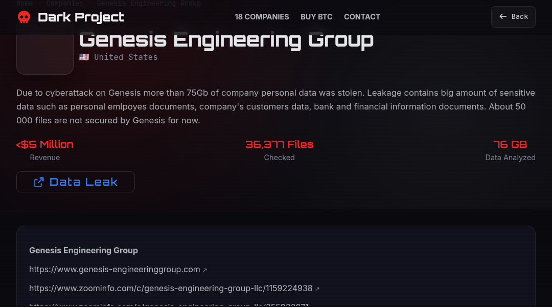 Leak screenshot for Genesis Engineering Group, LLC