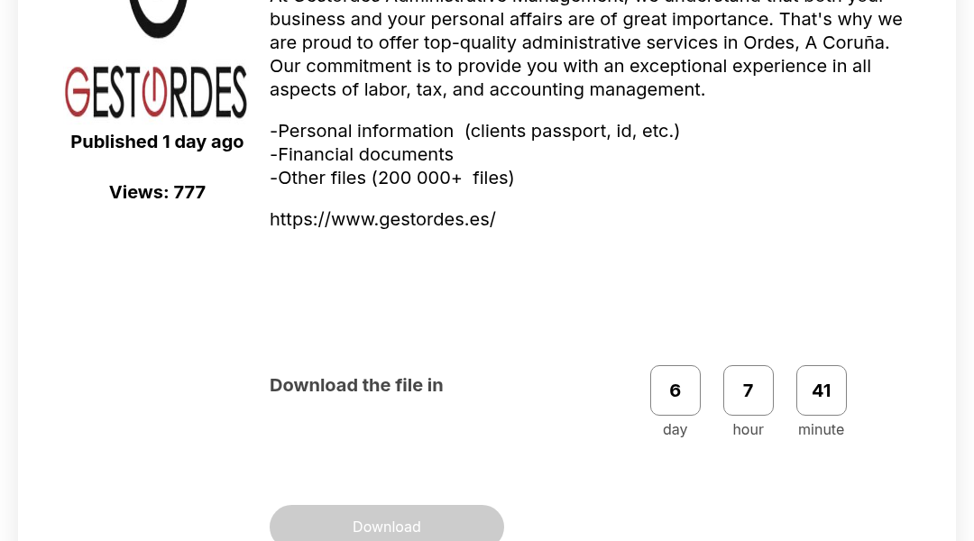 Leak screenshot for Gestordes Administrative Management