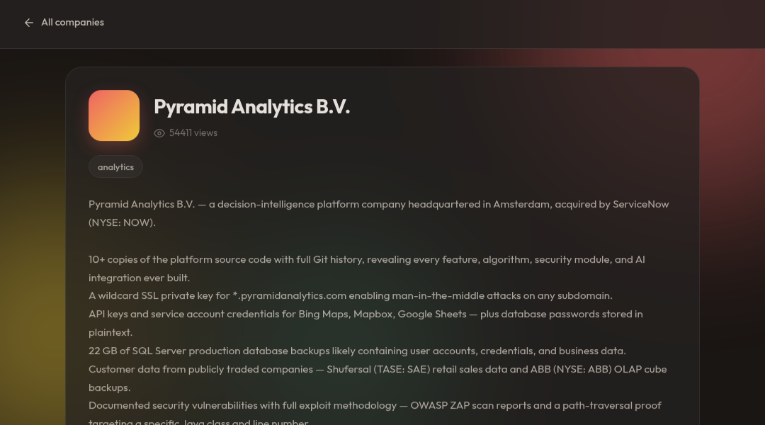 Leak screenshot for Pyramid Analytics B.V.