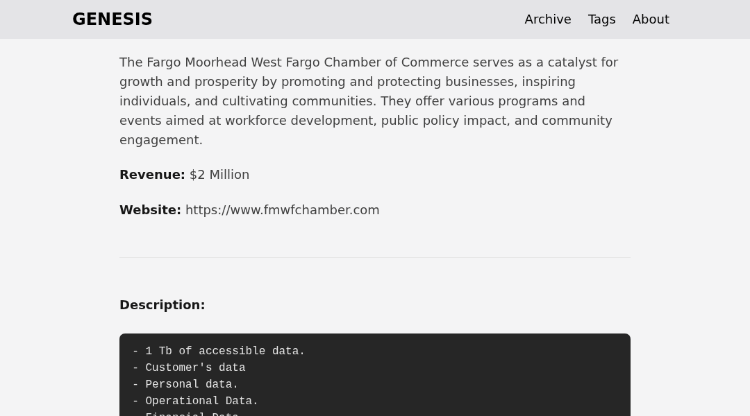 Leak screenshot for Fargo Moorhead West Fargo Chamber