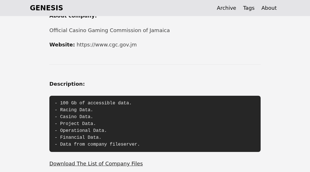 Leak screenshot for Casino Gaming Commission