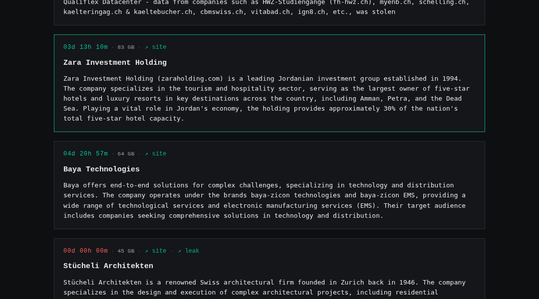 Leak screenshot for Qualiflex Datacenter | HWZ-Studiengnge (fh-hwz.ch), myenb.ch, etc