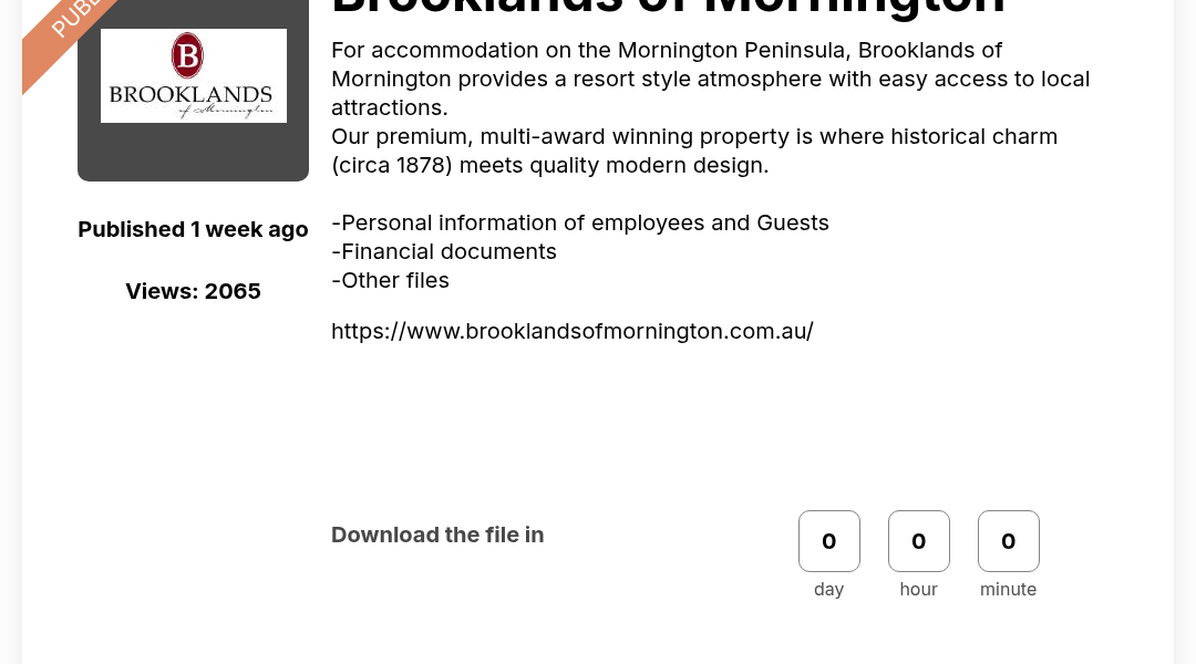 Leak screenshot for Brooklands of Mornington