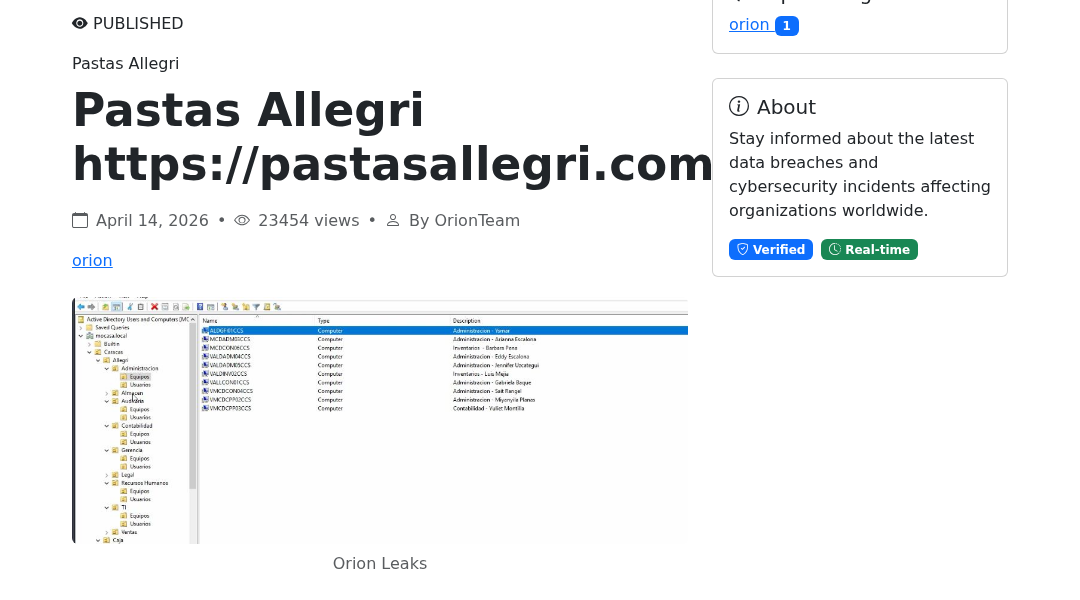 Leak screenshot for Pastas Allegri