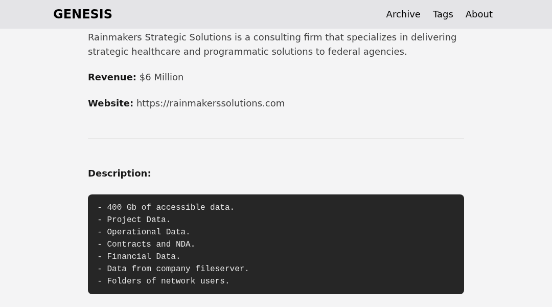 Leak screenshot for Rain Makers Solutions