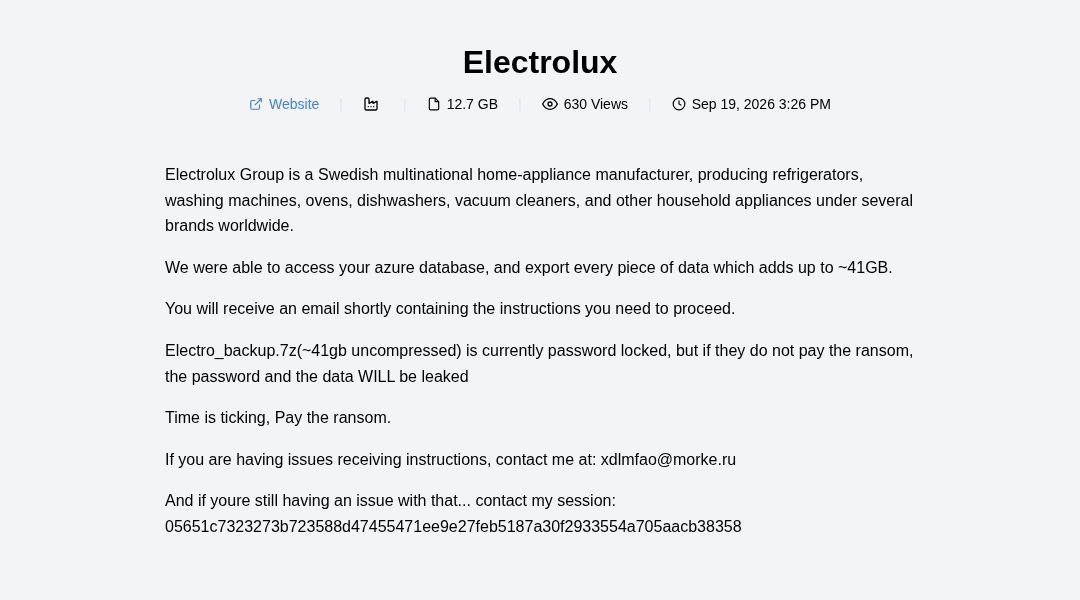 Leak screenshot for Electrolux Group