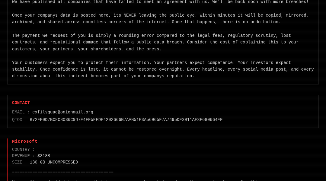 Leak screenshot for Unknown (Law Enforcement Contacts)