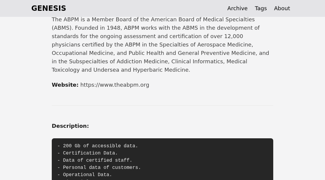 Leak screenshot for American Board of Preventive Medicine (ABPM)