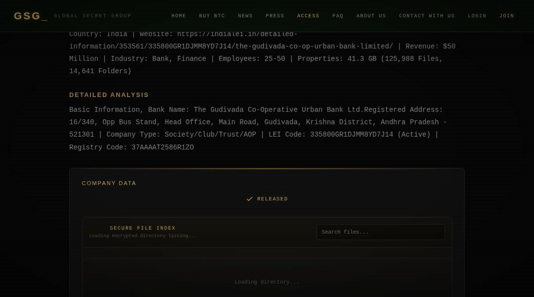 Leak screenshot for The Gudivada Co-Operative Urban Bank Ltd.