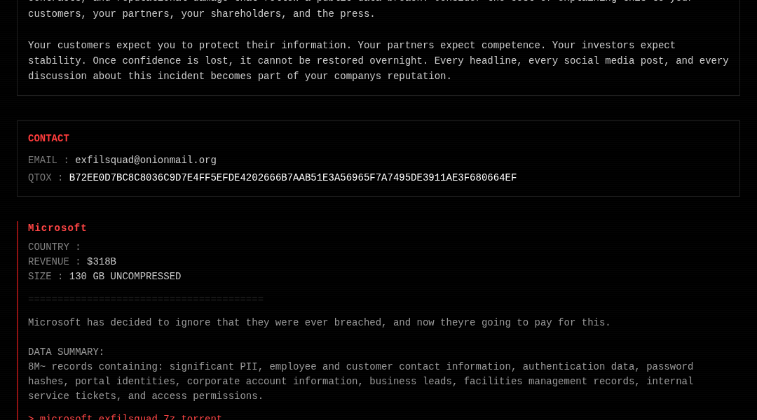 Leak screenshot for Unknown Company 1