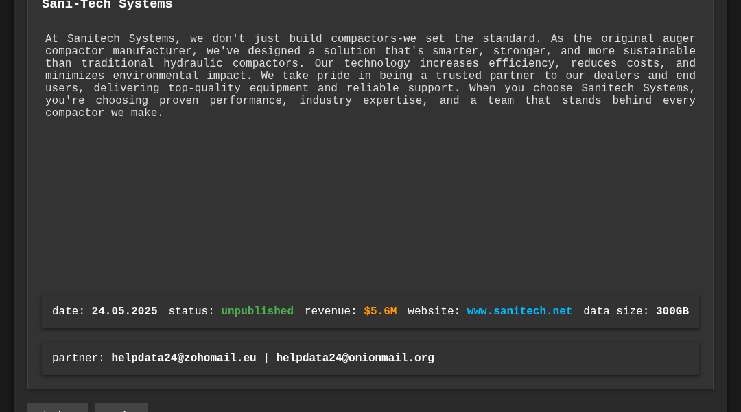 Leak screenshot for Sanitech Systems
