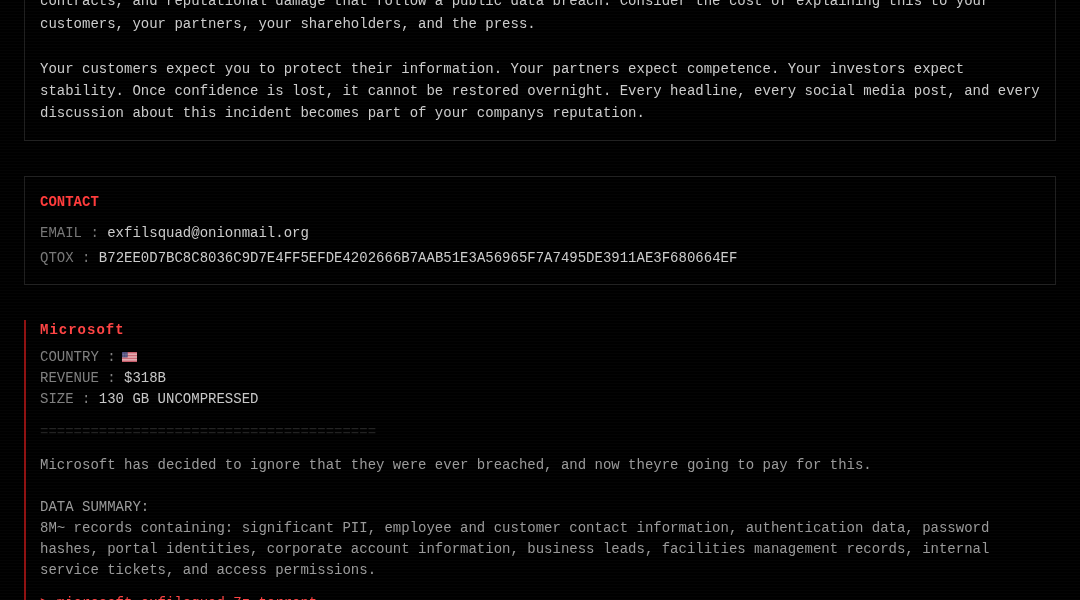 Leak screenshot for Unknown Municipality/CRM (6M records)