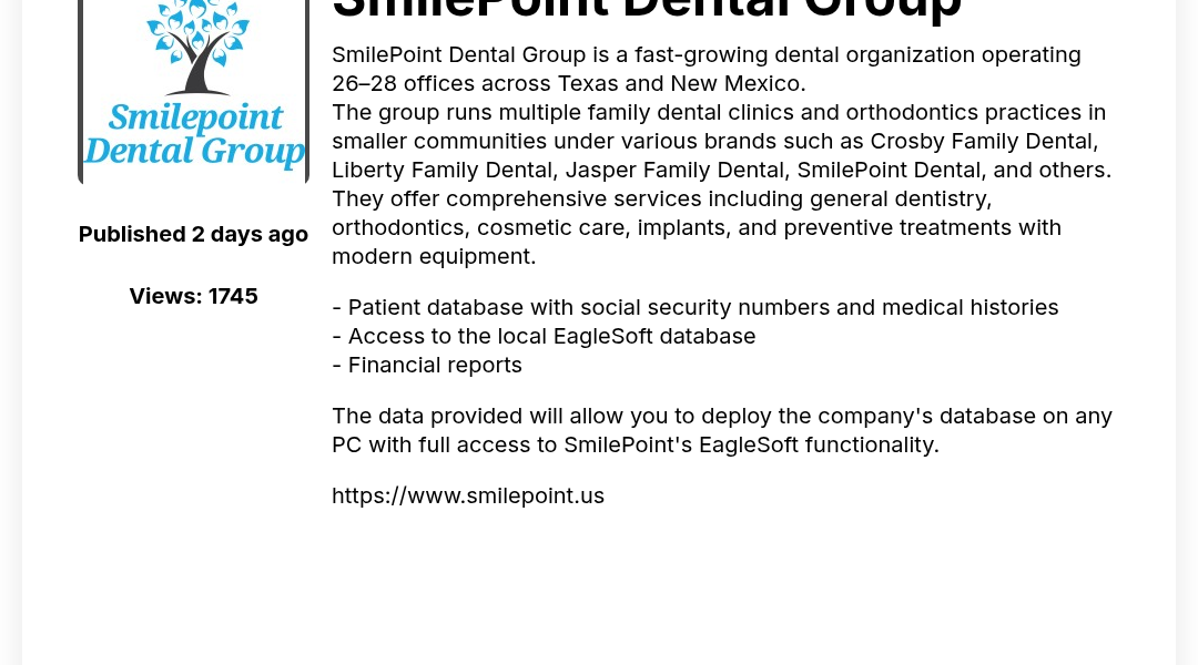 Leak screenshot for SmilePoint Dental Group