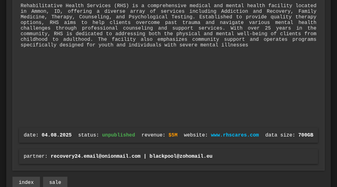 Leak screenshot for Rehabilitative Health Services (RHS)