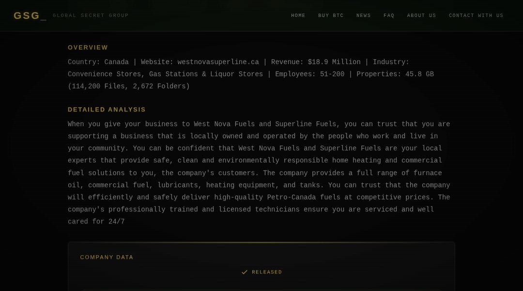 Leak screenshot for West Nova Fuels & Superline Fuels
