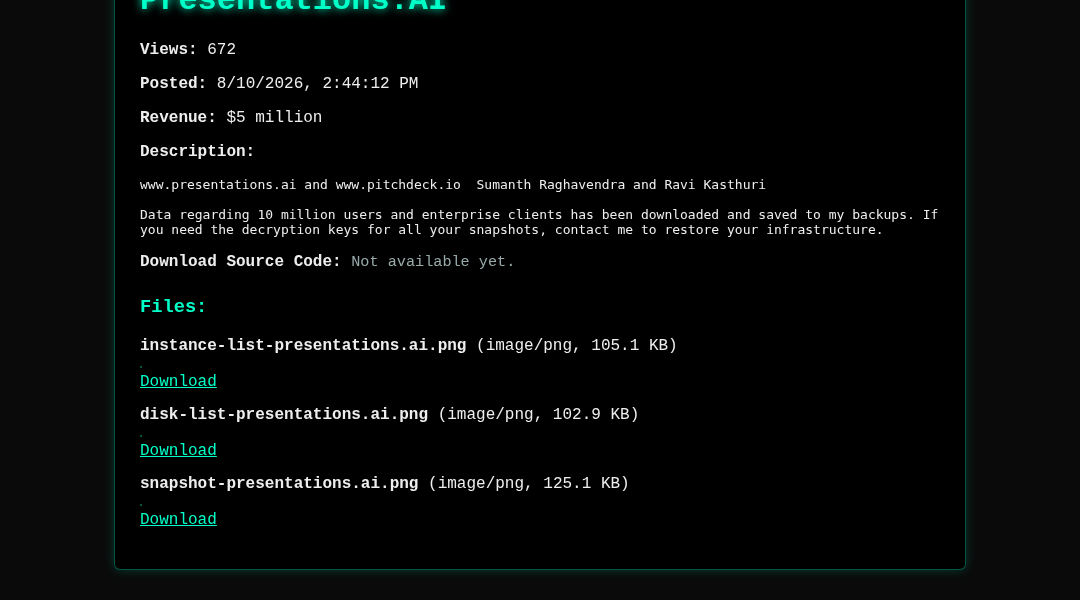Leak screenshot for Presentations.AI