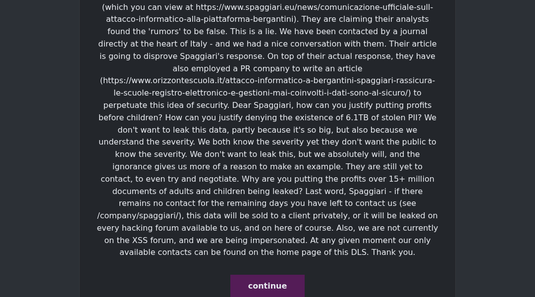 Leak screenshot for Gruppo Spaggiari Parma S.p.A