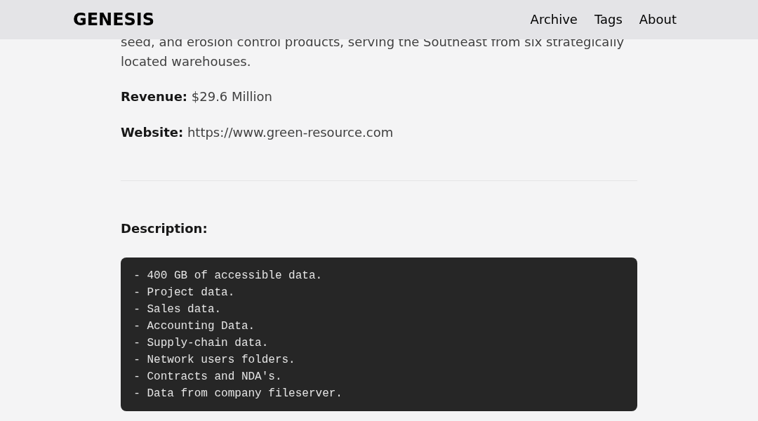 Leak screenshot for Green Resource