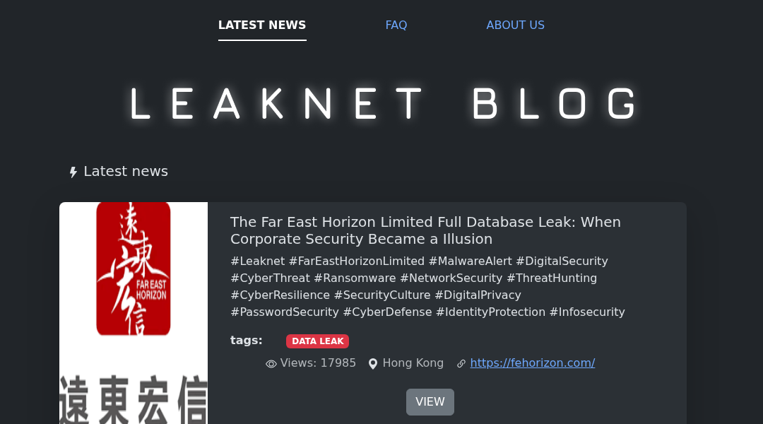 Leak screenshot for Far East Horizon Limited