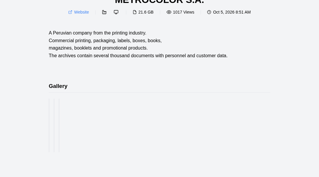 Leak screenshot for Unknown Peruvian Printing Company