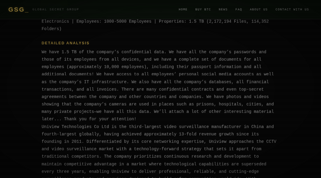 Leak screenshot for Uniview Technologies Co Ltd