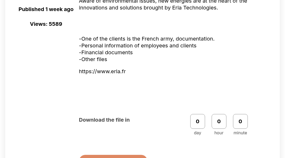 Leak screenshot for Erla Technologies SAS