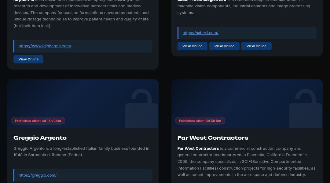 Leak screenshot for Italian Pharmaceutical Company (Nutraceuticals)