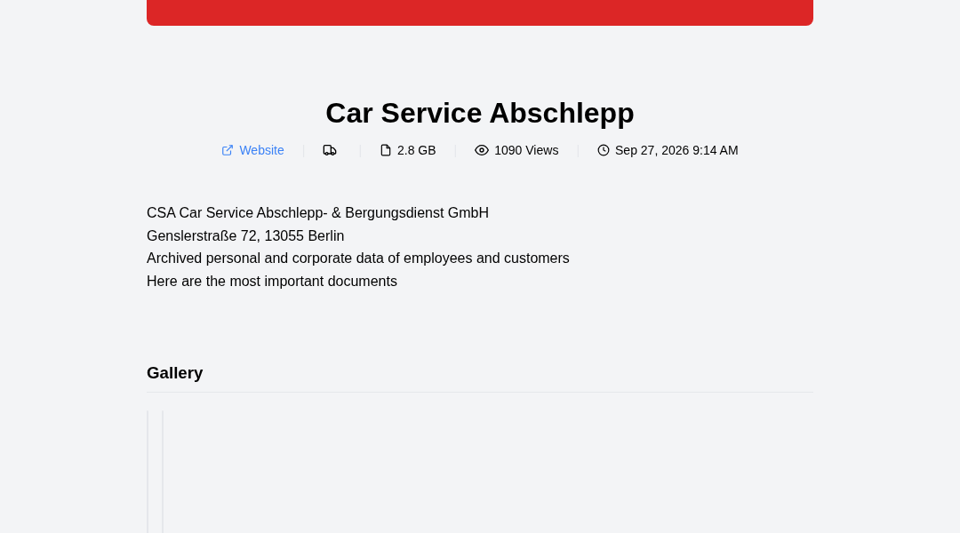 Leak screenshot for CSA Car Service Abschlepp- & Bergungsdienst GmbH