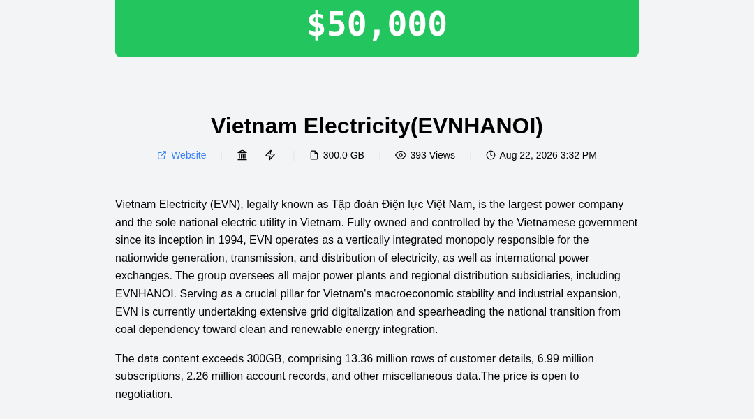 Leak screenshot for Vietnam Electricity (EVN)